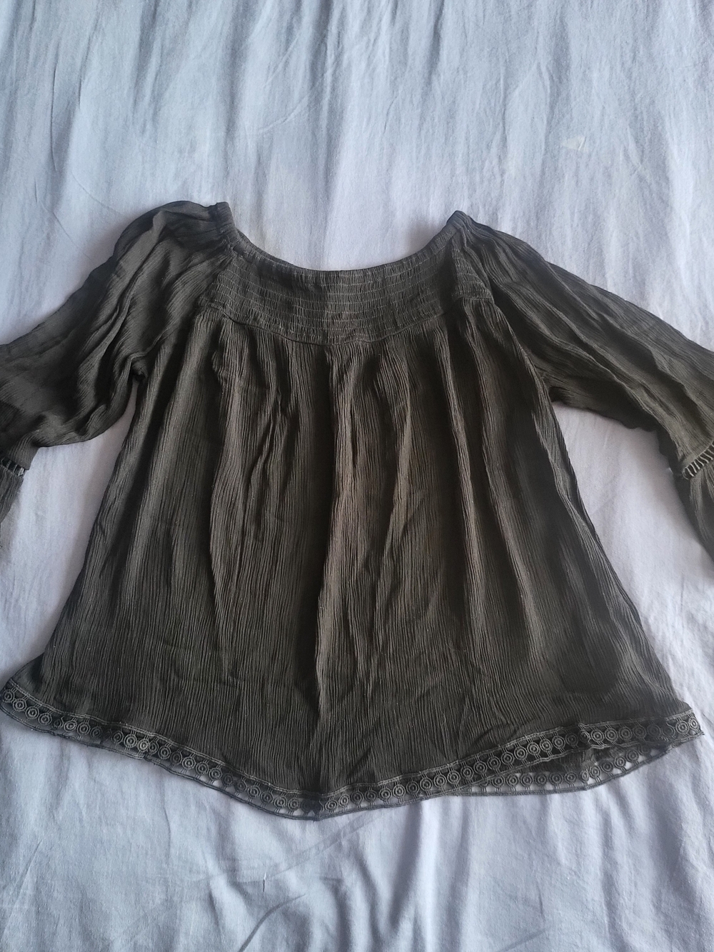 Love & Legend Black Peasant Blouse with Embroidered Hem